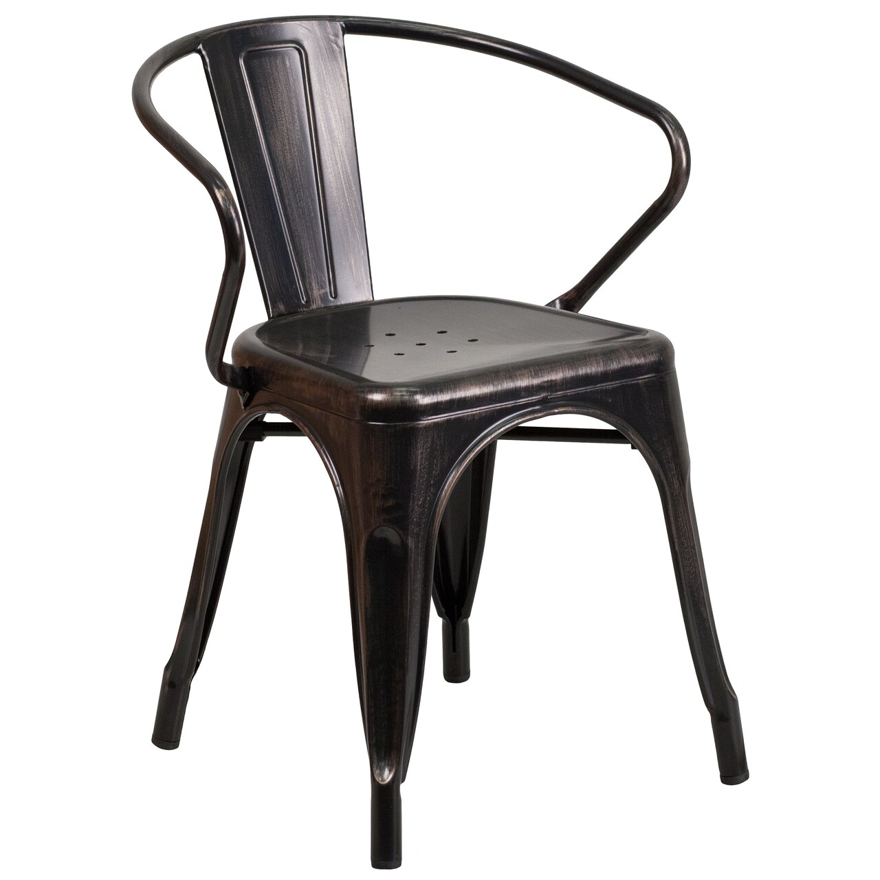 Flash Furniture 27.75" Antique Black Contemporary Outdoor Furniture Patio Stackable Chair with Arms